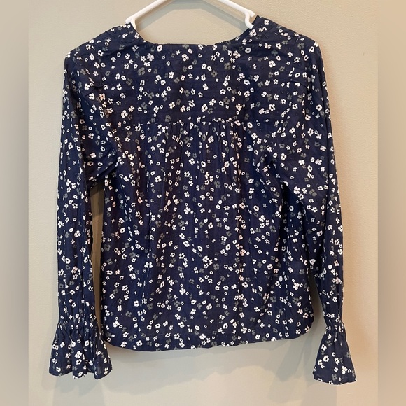 NWT Loft navy Petite Bloom split neck long sleeve blouse size petite xsmall - Picture 5 of 9